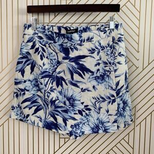 Ellen Tracy linen blend floral skort fine China like print vacation beach M